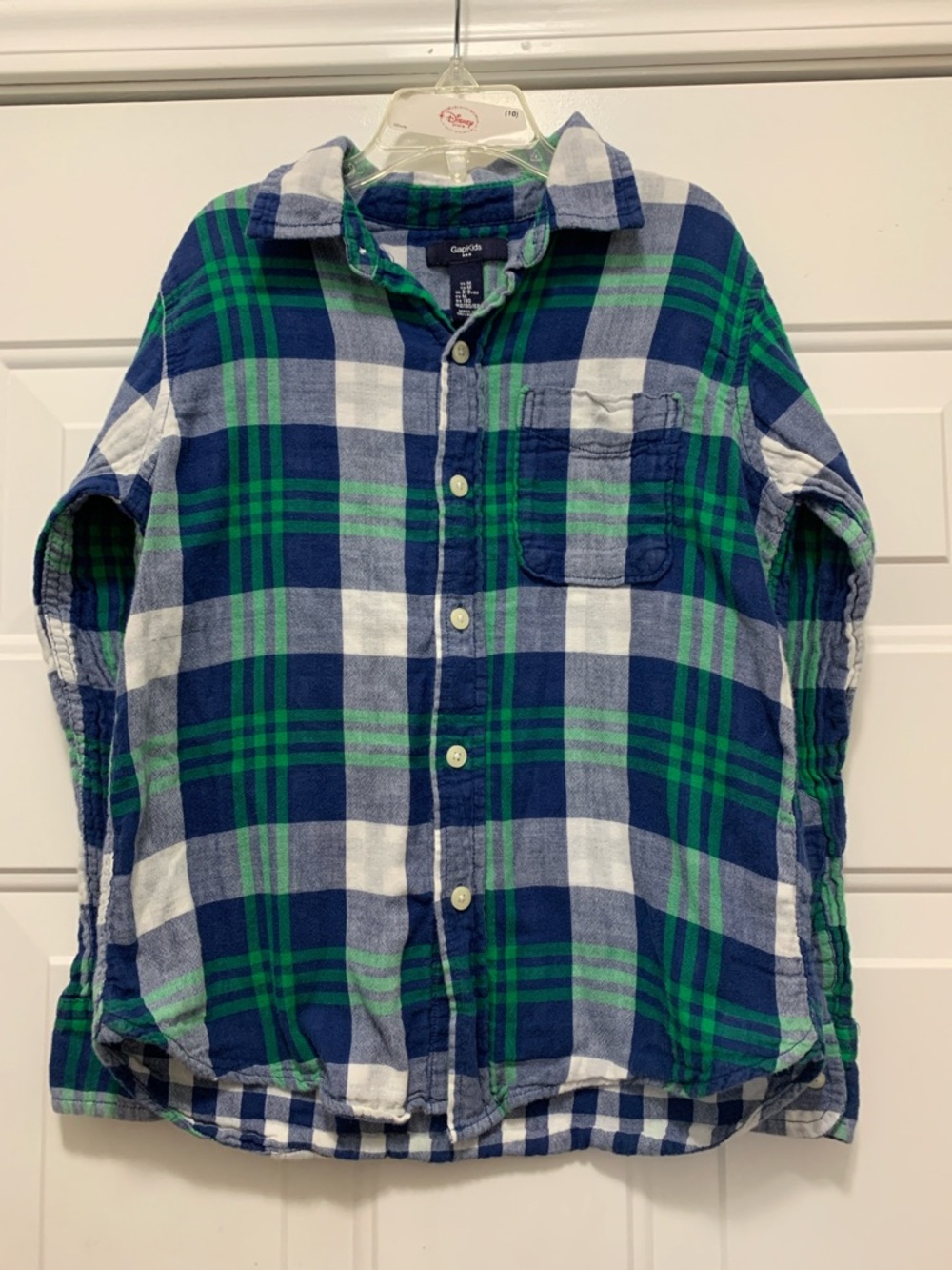4/$10 GAP Boys 100% Cotton Navy, Green & White Plaid Button-Down Flannel Shirt